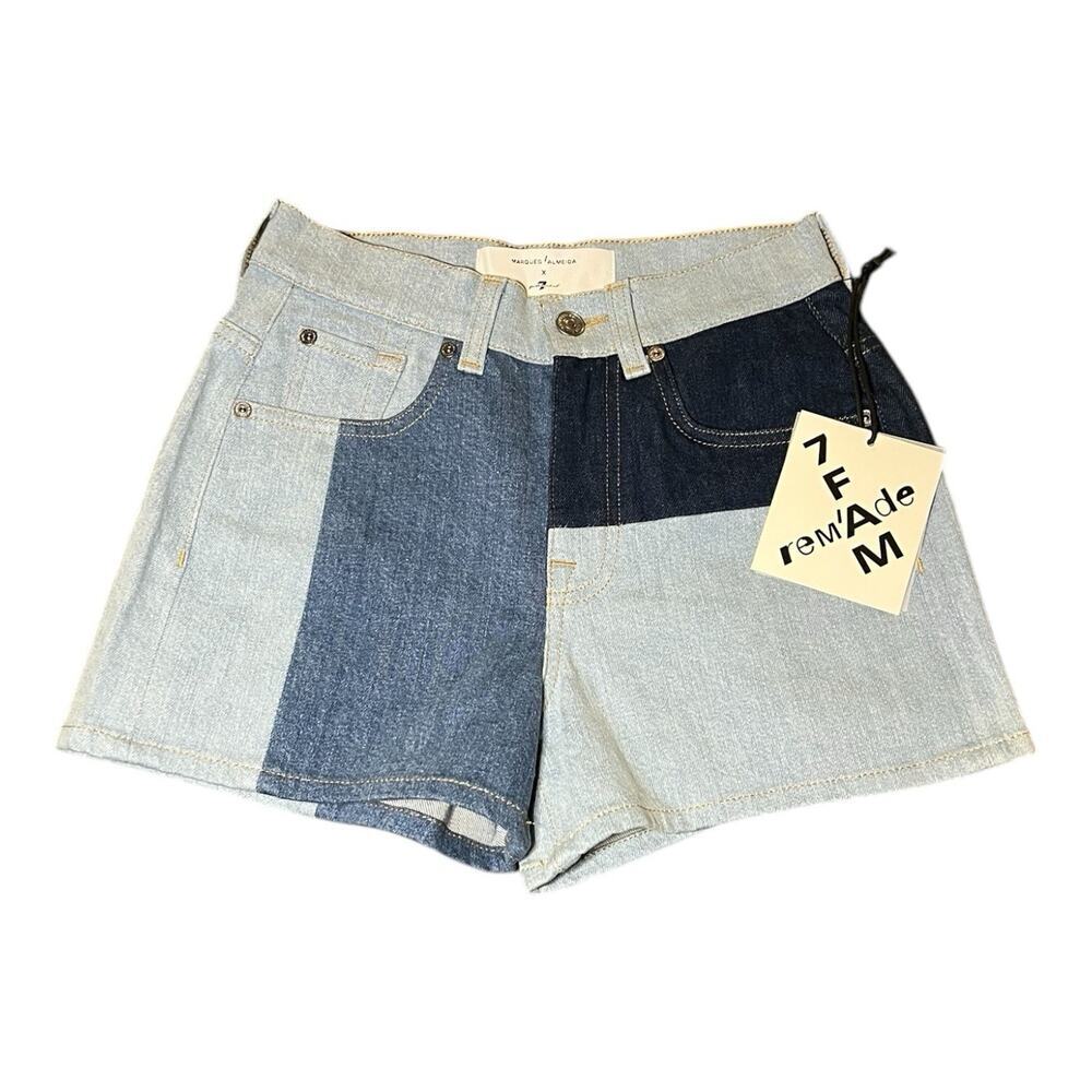 NWT 7 For All Mankind X Marques Almeida Denim Patchwork Short Rem’ade RARE Sz 24